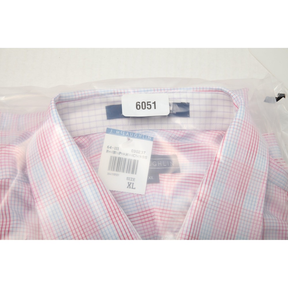 J McLaughlin Shirt Mens XL Red Blue Pink Mini Check Plaid Button Up Cotton Dress - Picture 11 of 11